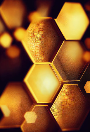 Beautiful golden hexagonal honeycomb background. Digital art.