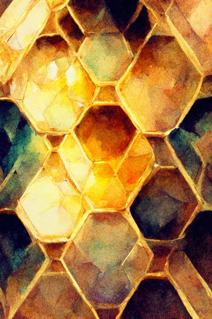 Beautiful golden hexagonal honeycomb background. Digital art.の写真素材