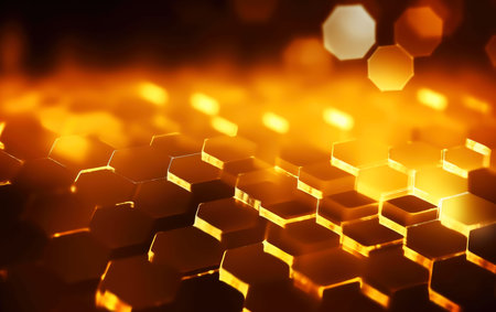 Beautiful golden hexagonal honeycomb background. Digital art.