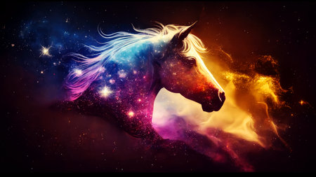 Horse in fire cosmic space. gnerative ai.の写真素材