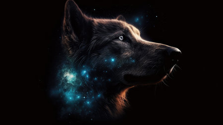 Wolf in cosmic space. gnerative ai.