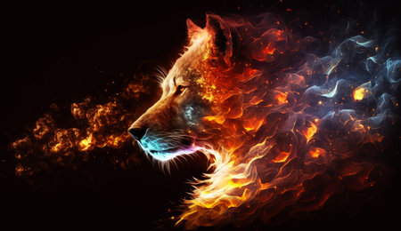 Wolf in flame. gnerative ai.の写真素材