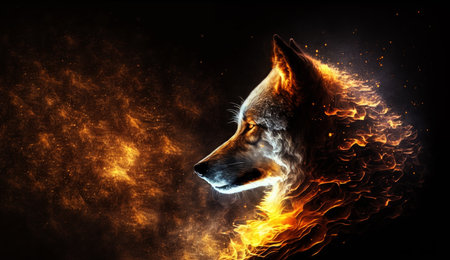 Wolf in flame. gnerative ai.の写真素材