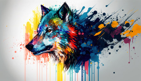illustration of watercolor wolf, abstract watercolor background, generative ai.の写真素材
