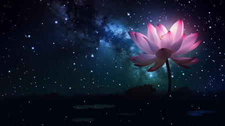 Beautiful lotus flower in cosmic space. generative ai.の素材