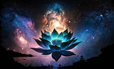 Beautiful lotus flower in cosmic space. generative ai.の素材