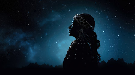 shamanic girl in cosmic space. generative aiの写真素材
