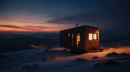 tiny house in winter mountain. generative aiの写真素材