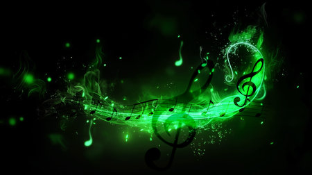 Music notes on fire abstract background. generative aiの写真素材