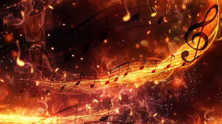 Music notes on fire abstract background. generative aiの写真素材