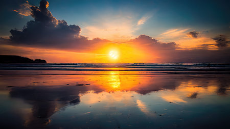 Beautiful sunset over the sea on the beach. generative ai