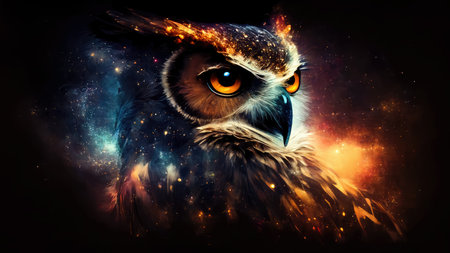Owl in fire cosmic space. gnerative aiの写真素材