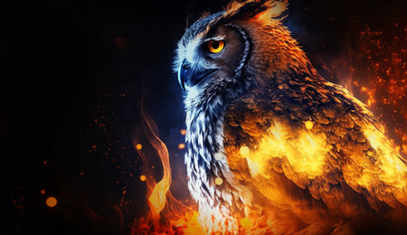 Owl in fire cosmic space. gnerative aiの写真素材