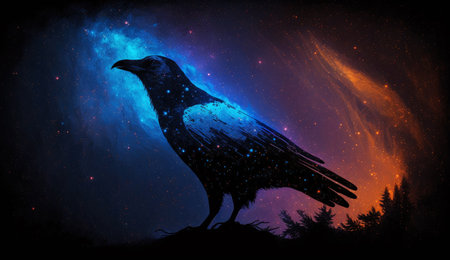 Raven in cosmic space. gnerative aiの写真素材