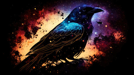 Raven in cosmic space. gnerative aiの写真素材