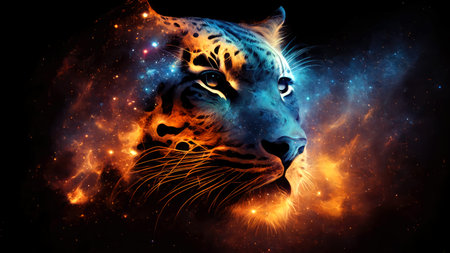 Tiger in fire cosmic space. gnerative aiの写真素材