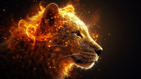 Lion in flame. gnerative ai