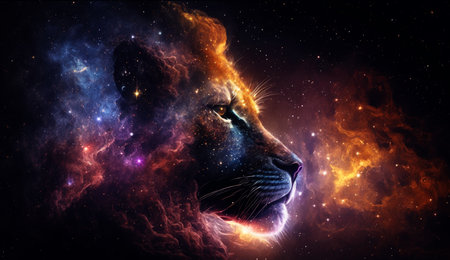 Lion in cosmic space. gnerative aiの写真素材