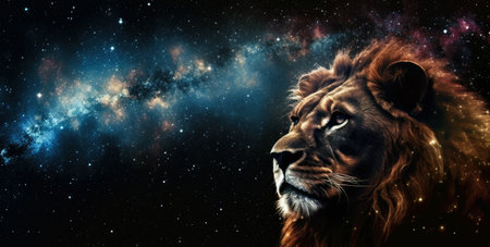 Lion in cosmic space. gnerative aiの写真素材