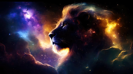 Lion in cosmic space. gnerative ai