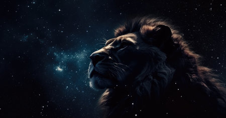 Lion in cosmic space. gnerative aiの写真素材