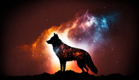 Wolf in cosmic space. gnerative aiの写真素材
