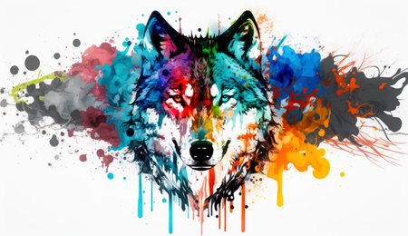 illustration of watercolor wolf, abstract watercolor background, generative ai