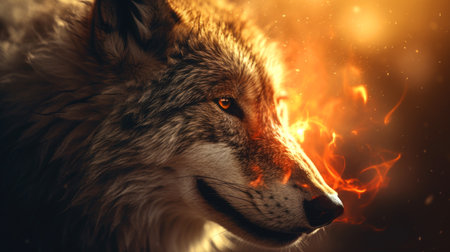 Wolf in flame. gnerative aiの写真素材