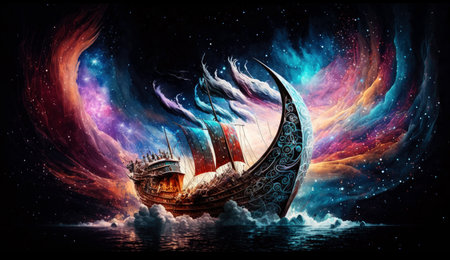 illustration magic ship. generative aiの素材