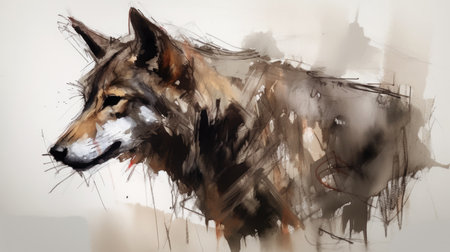 illustration of watercolor wolf, abstract watercolor background, generative aiの素材