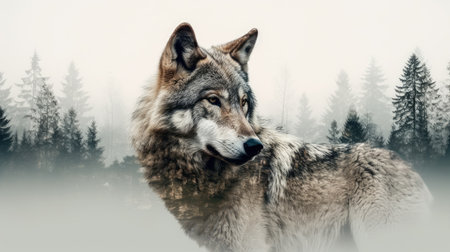 illustration wolf in nature, generative aiの素材