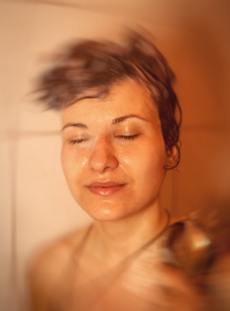 woman in the shower, face detail