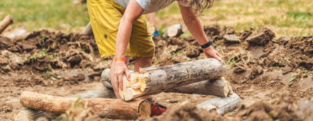 Cleaning wood at the festivalの写真素材