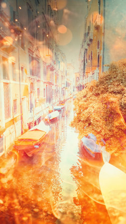 Romantic scenery of Venice, Fire effect.の写真素材
