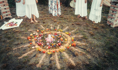 Madala with flowers and fruits, spiritual ceremony of earth.の写真素材