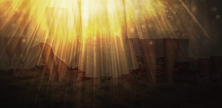 Madala with flowers and fruits, spiritual ceremony of earth. Light effect.
