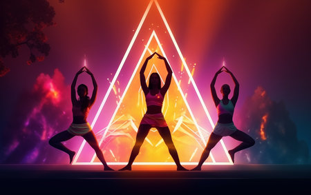 Beautiful fit women practice yoga in the parkの素材