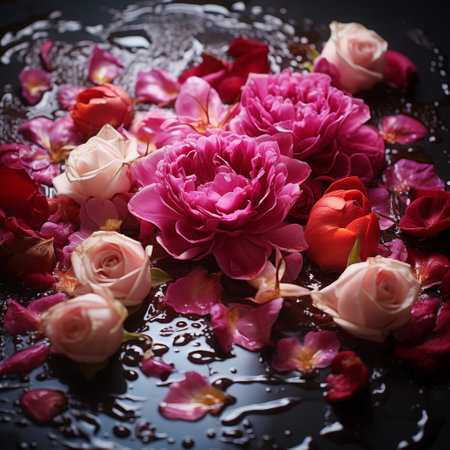 beautiful flowers floating on the water surface.の素材
