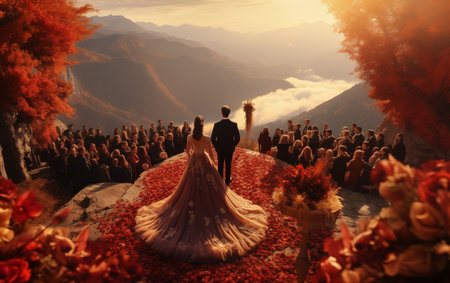 Wedding ceremony in the autumn mountainsの素材