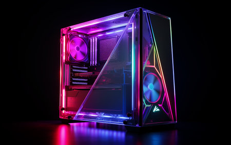 computer case is illuminated with rgb lightingの素材