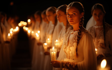Women at the night ceremony. Ceremony spaceの素材
