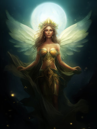 Beautiful fairy on a magic night backgroundの素材