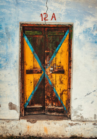 Beautiful old rustic wooden door.の写真素材