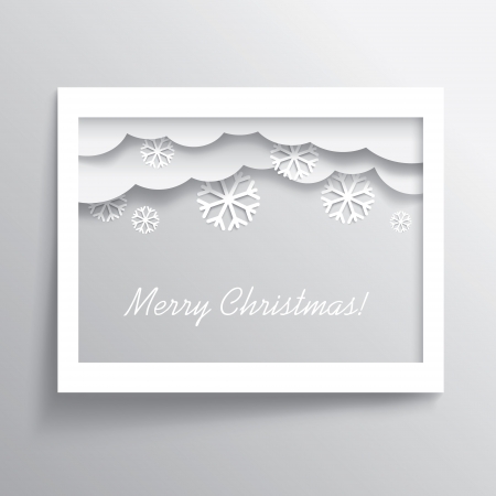 White frame Christmas card with snowflakes and cloudsのイラスト素材