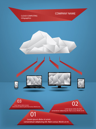 Cloud computing origami infographics concept with signs and menu options for textのイラスト素材