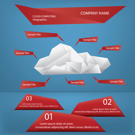 Cloud computing origami infographics concept with signs and menu options for textのイラスト素材
