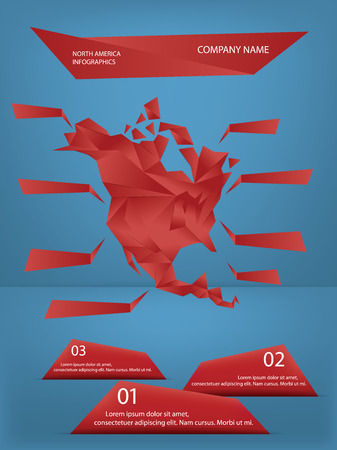 North America origami infographics vector with labels and space for text with three options which can be used for business presentationsのイラスト素材