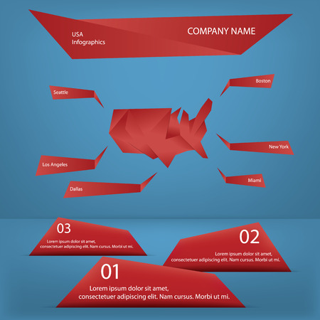 US origami infographics vector with labels and space for text with three options which can be used for business presentationsのイラスト素材