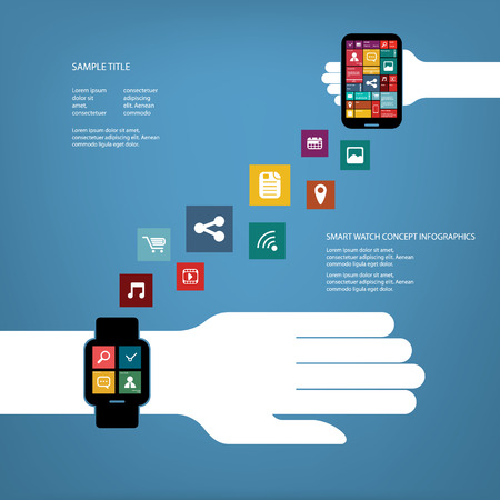 Smart watch concept vector illustration with various applications icons suitable for presentations, infographics, promotion, advertising, etc のイラスト素材