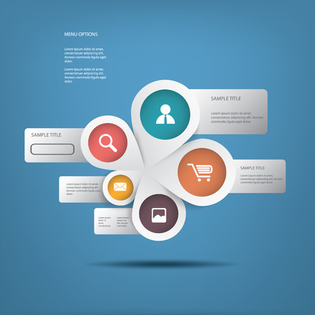 Round white infographics connected in middle suitable for business infographics, website development, business presentations のイラスト素材